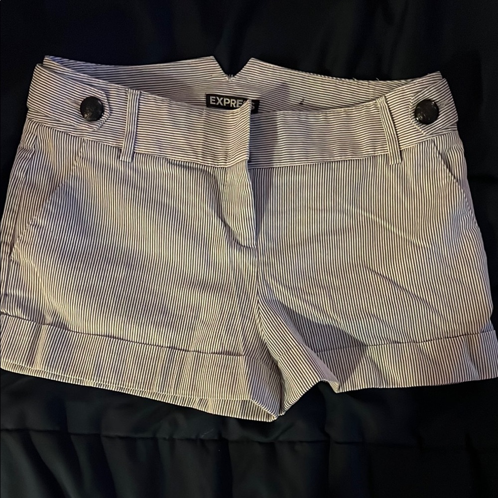 Express Women's Striped Shorts - Blue and White